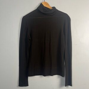 Lafayette 148 Brown 100% wool turtleneck lightweight sweater button detail med